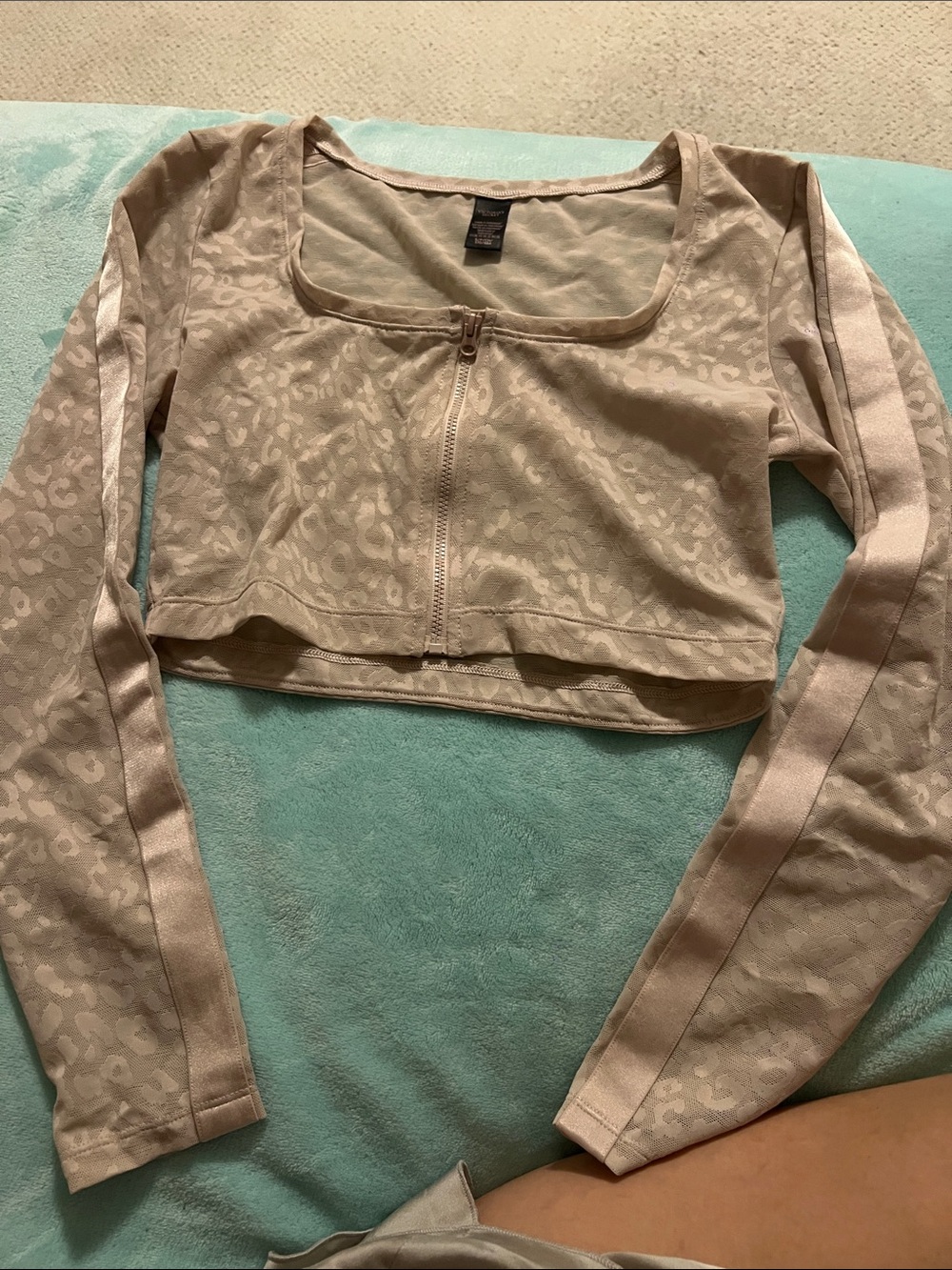 Victoria's Secret Beige Cropped Scoop Zip-Front Top